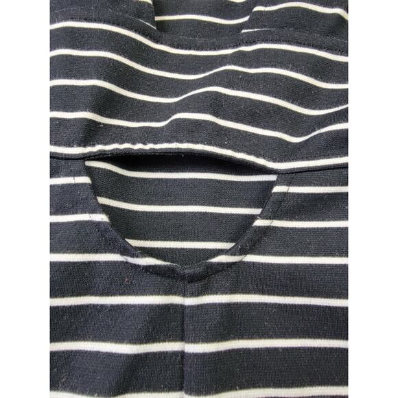 ExOfficio Dress Womens Medium Black White Stripe Keyhole Back Ponte Fit Flare - Picture 6 of 12